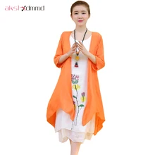 AKSLXDMMD Модный комплект из двух предметов платье с цветочным принтом в винтажном стиле женское летнее платье костюмы плюс размер S-4XL свободное женское платье YR053