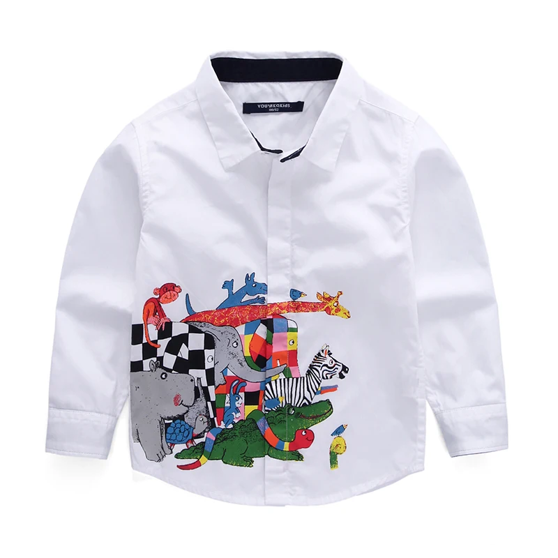 

Baby Boys Shirts for British Children Cartoon White Long Sleeve School Blouses Kids Spring England Clothes Turn-down Collar