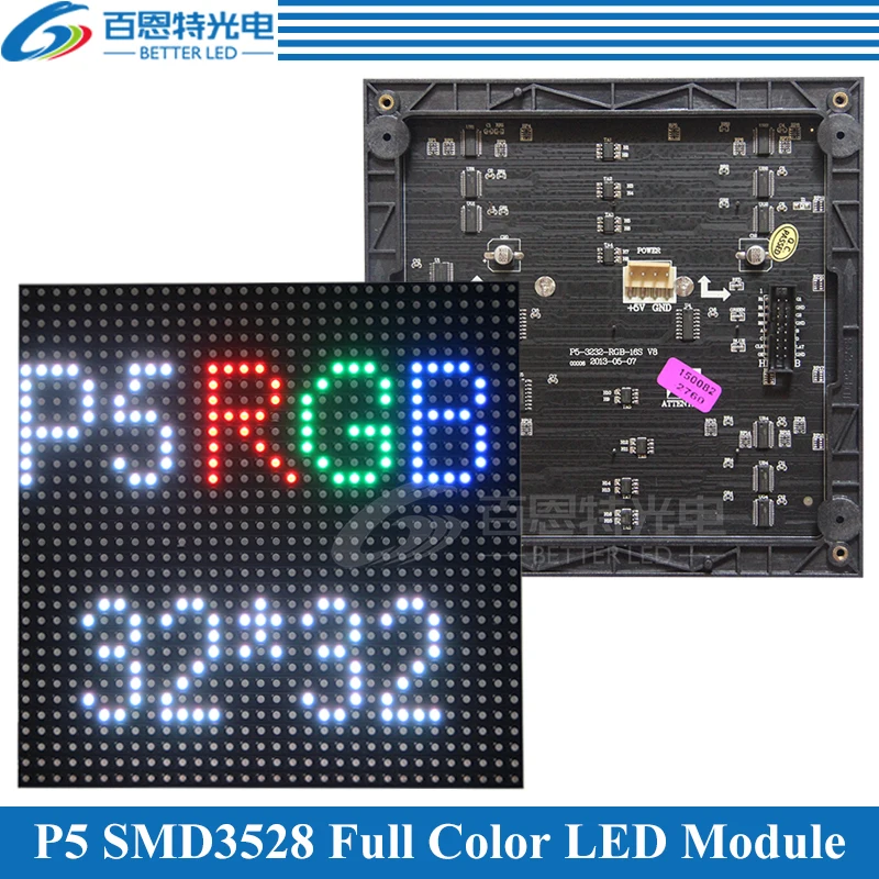 

160*160mm 32*32pixels 1/16 Scan Indoor SMD3528 3in1 RGB full color P5 LED module for indoor LED display screen