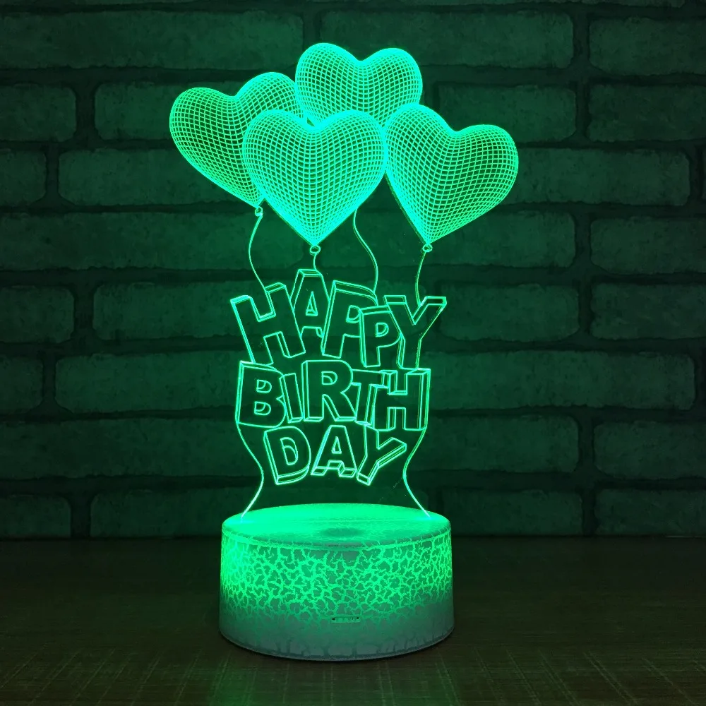 СВЕТОДИОДНЫЙ ночник в форме сердца Happy Birhtday акриловая Настольная лампа с 3D
