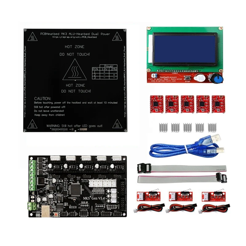 3D-принтеры контроллер Наборы с МКС Gen V1.4 RepRap Ramps1.4 + 12864 Smart ЖК-дисплей Дисплей + с подогревом 5 шт A4988 шагового двигателя