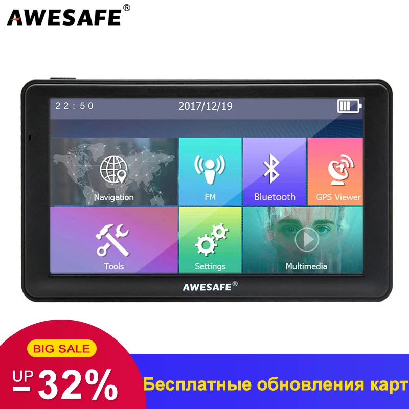 

AWESAFE 7 inch HD Car GPS Navigation Bluetooth AVIN Navitel Europe 3D Map Sat nav automobile Truck gps navigators Free Upgrade