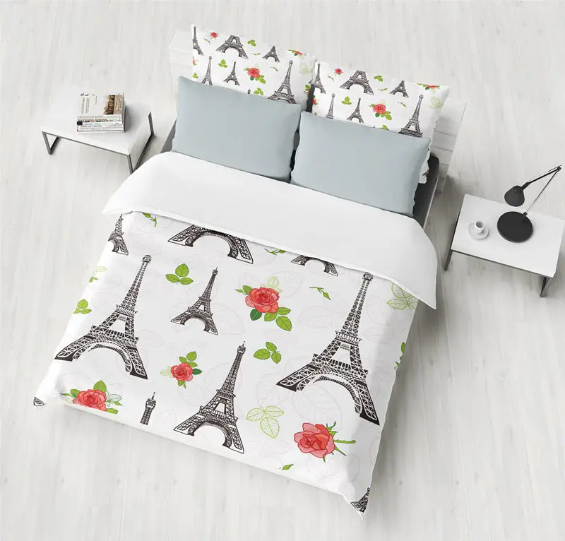 Paris Duvet Cover Set Eiffels Tower with Love Touristic Architecture