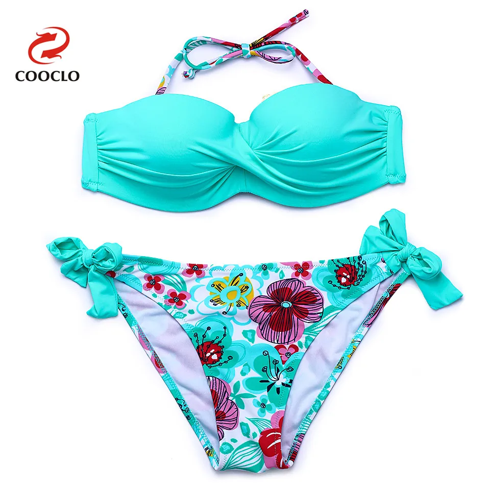 

COOCLO Bikini 2019 Floral Halter Bikini Set Push UP Swimsuit Women Swimwear Swimming Bathing Suit Vintage Beach Wear Biquinis