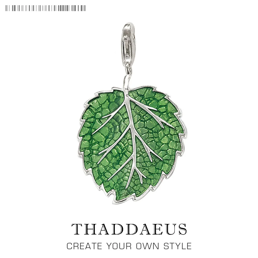 

Hot Sell Thomas Fashion European 925 Sterling Silver Pure and Fresh Green Leaf Petal Pendant Charm Fit Charm Bracelet For Women