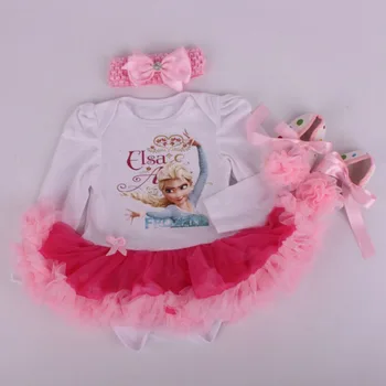 

3PCs per Set Infant Tulle Romper White Pinkbabi Baby Girls Long Sleeves Tutu Dress Headband Shoes for 0-12months Free Shipping