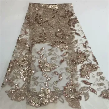 

2019 Latest sequins French Nigerian Lace Fabrics High Quality Tulle African Laces Fabric Wedding African French Tulle Lace gold