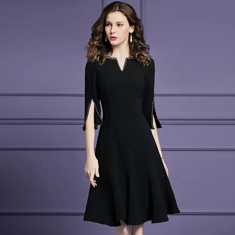 

Heavy Beaded Women Dress Elegant V-Neck A-Line Dresses