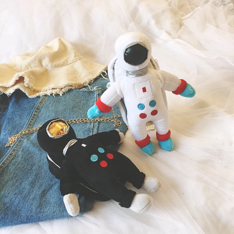 

1pc 27cm cartoon spaceman cosmonaut robot plush messenger bag little chain shoulder crossbody bag stuffed toy girl lady gift