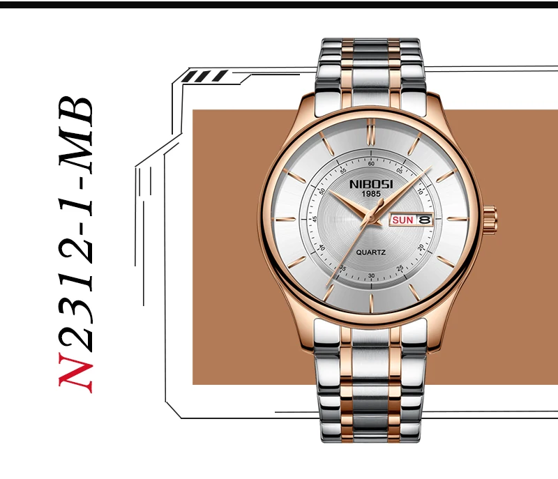 Relogio NIBOSI Watch Men Waterproof Leather And Steel Band Men Watch Date Day Blue Wrist Watch Analog Quartz Fashion Male Clock  (6)