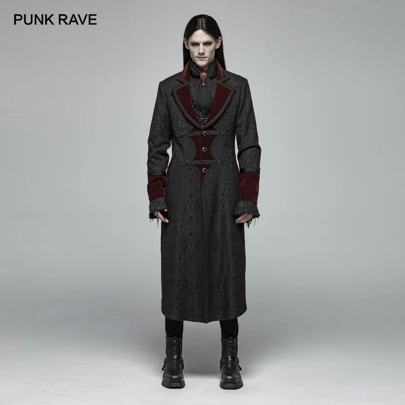

PUNK RAVE Gothic Men's Vampire Master Mid-length Jacquard Jackets Stage Performance Cosplay Men Long Coat Costume Harujuku