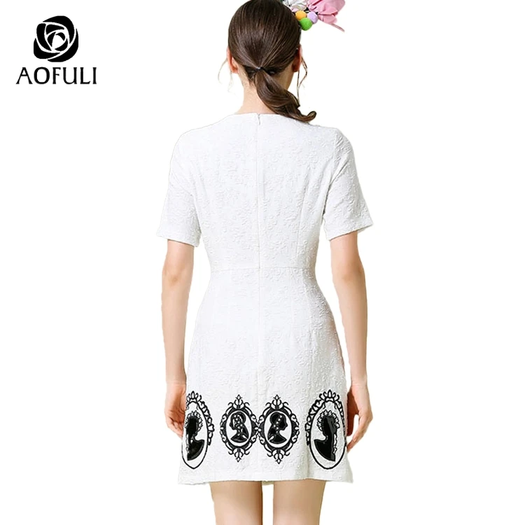 Size-S-L Women Vintage Jacquard Dresses Embroidered Black White Sundress Summer Fashion A-Line Short Sleeve Clothes Y903