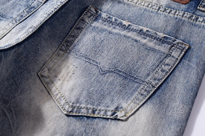 Винтаж дизайнерские мужские джинсы Синий цвет Прямо Fit 100% хлопок джинсовые штаны hombre модные классические джинсы для мужчин рваные homme