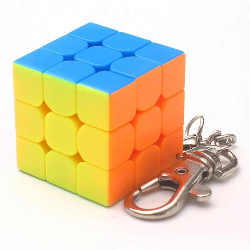 Высокое качество 3 см пластик ABS Мини 3x3x3 волшебный куб наклейки-пазлы с брелок кольцо Opp мешок Упаковка игрушки подарок