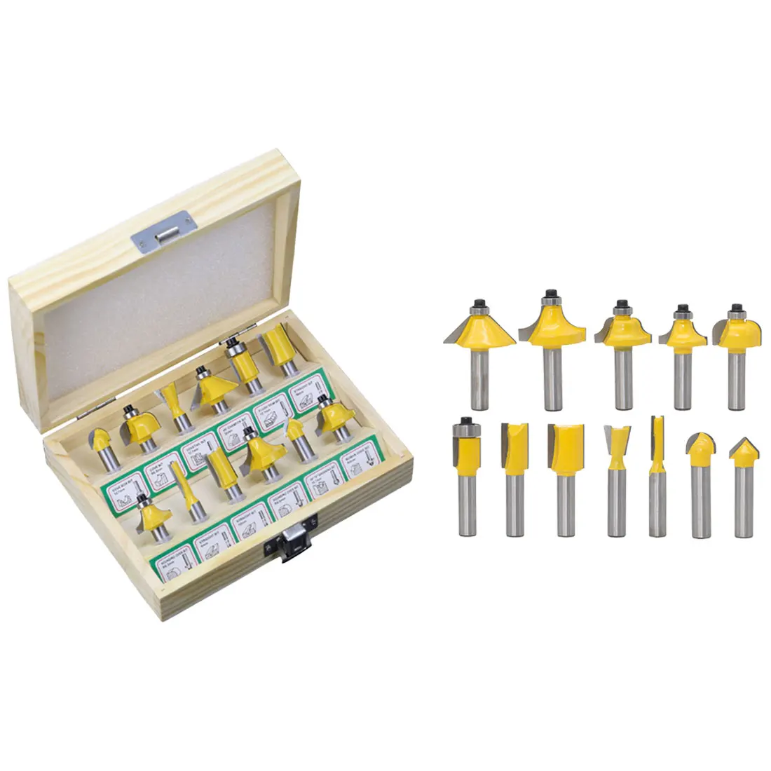 12pcs Handle Milling Cutter Router Bit Set 8mm Wood Cutter Carbide Shank Mill Woodworking Trimming