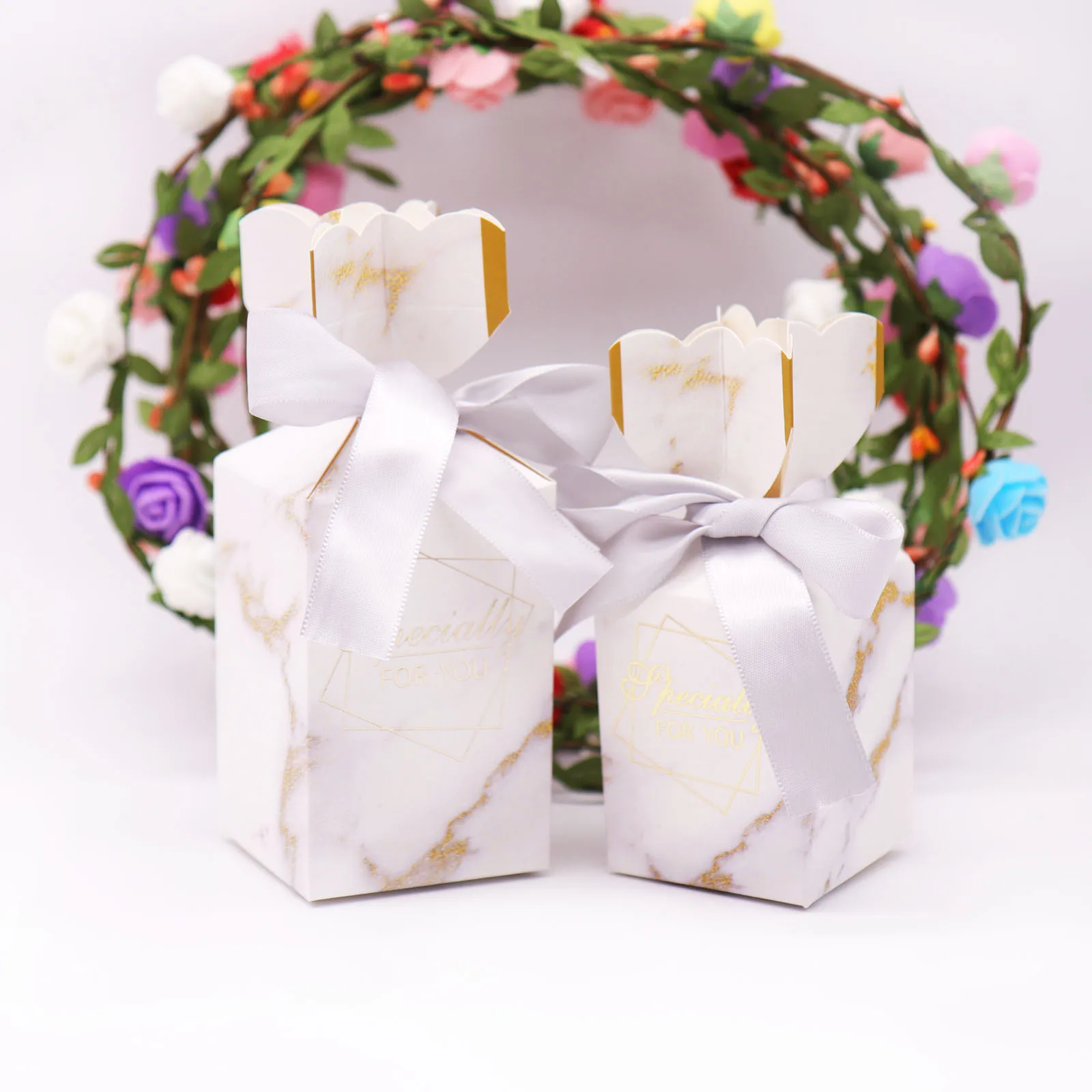 10 шт. Романтические свадебные украшения цветок бумажная коробка для конфет День Рождения украшения розовый мрамор, Зеленый лист, фламинго коробки для конфет