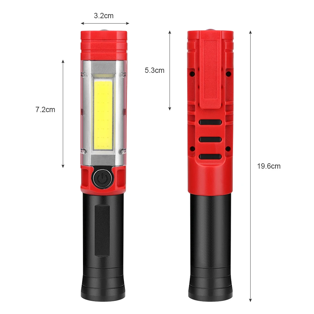 COB+ светодиодный фонарик на магните COB, Рабочая лампа, вдохновляющая лампа, белый+ мигающий красный режим, ABS яркий фонарь с батареей AA