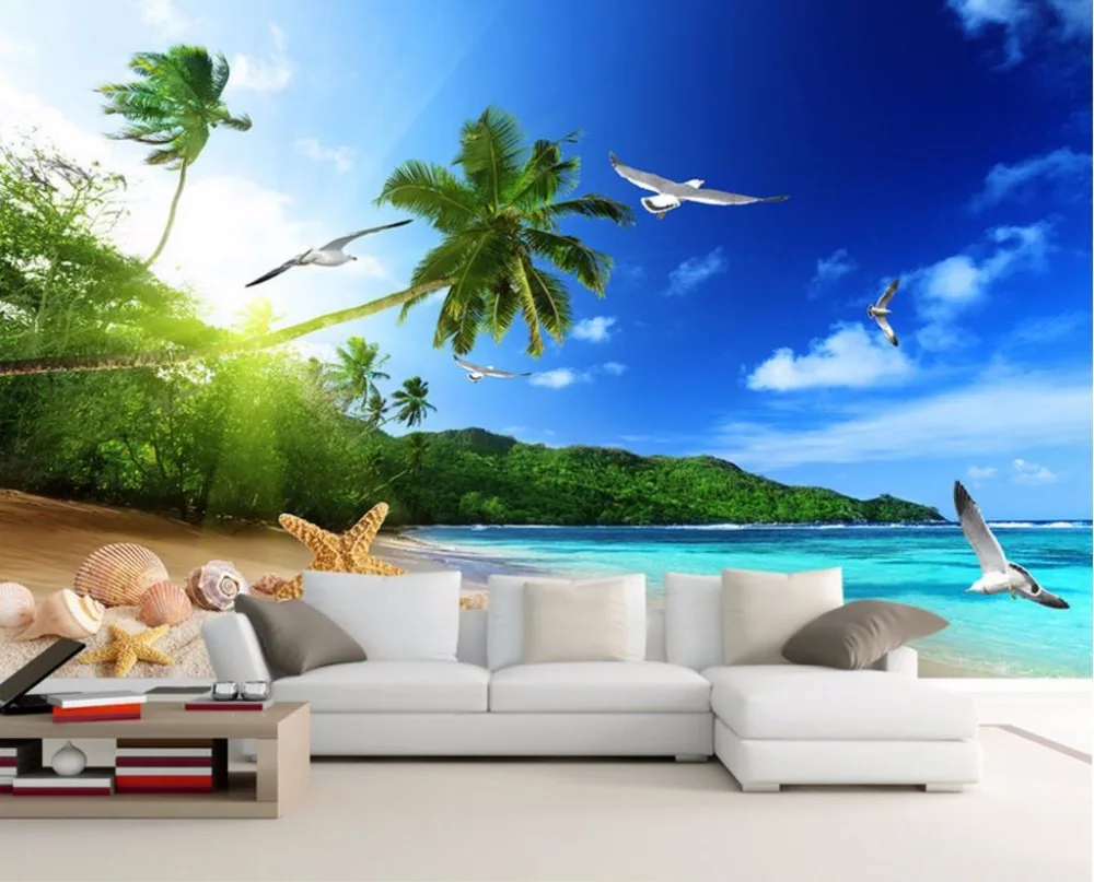 

Cool Modern Printing Wallpaper beach landscape Wallpapers For Living room HD 3D Large seaside scenery Bedroom Murals Wallpaper