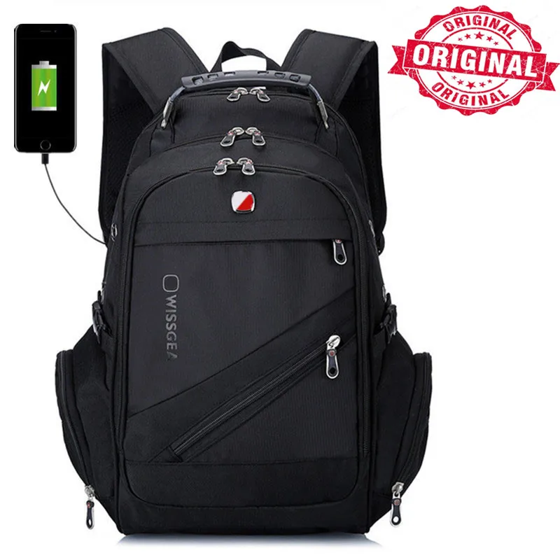 Günstige Schweizer Wasserdichte Reise Rucksack usb ladegerät wasserdicht männer business getriebe Laptop Rucksack 15,6 17,3 zoll Computer tasche College