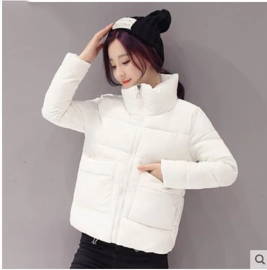 Зимняя куртка со стоячим воротником и двумя большими карманами, Женское пальто с хлопковой подкладкой, женская теплая куртка s Casaco Feminina Inverno - Цвет: milky
