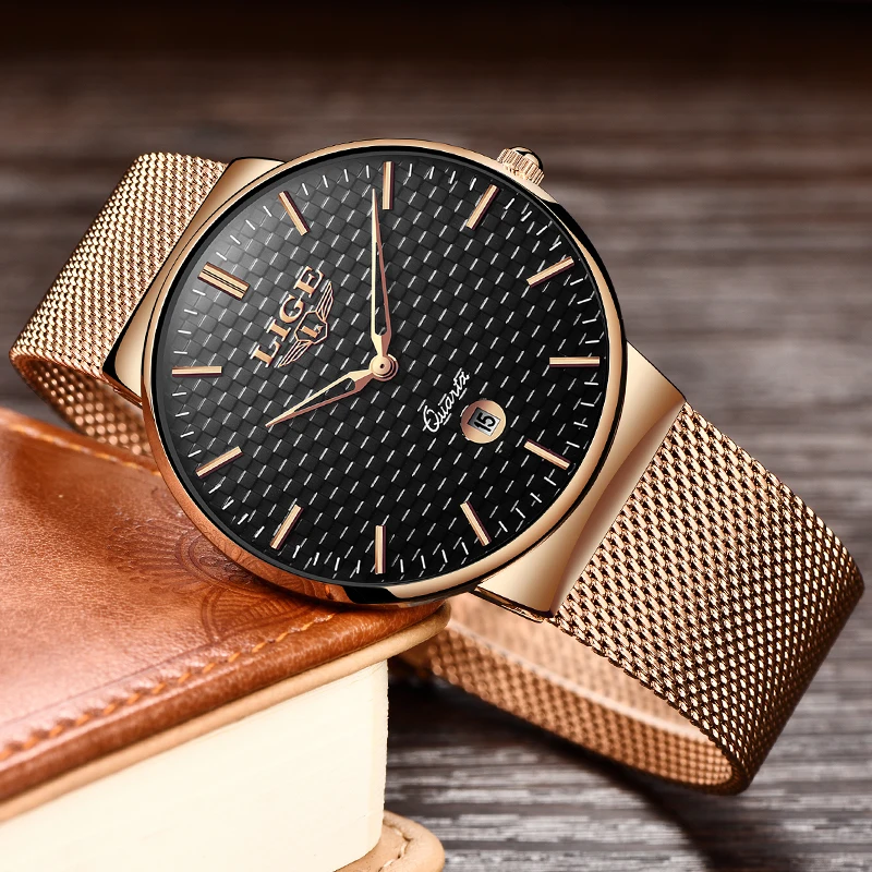 

LIGE Mens Watches Simple Style Watch man Mesh Steel Strap Waterproof Watch Business Date Quartz Wristwatches relogio masculino