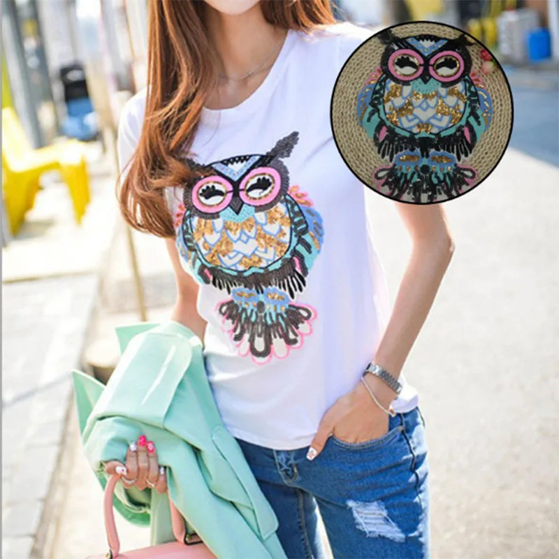 

Owl Embroidered iron on patches for clothes sequins deal with it clothing DIY Motif Applique badge Freeshipping