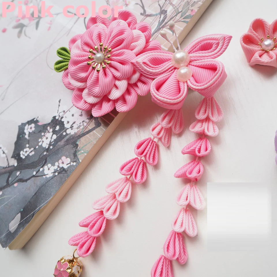 Японский традиционный аксессуар для косплея ручной работы кимоно ткань цветок бабочка красный/синий/розовый/фиолетовый заколка для волос