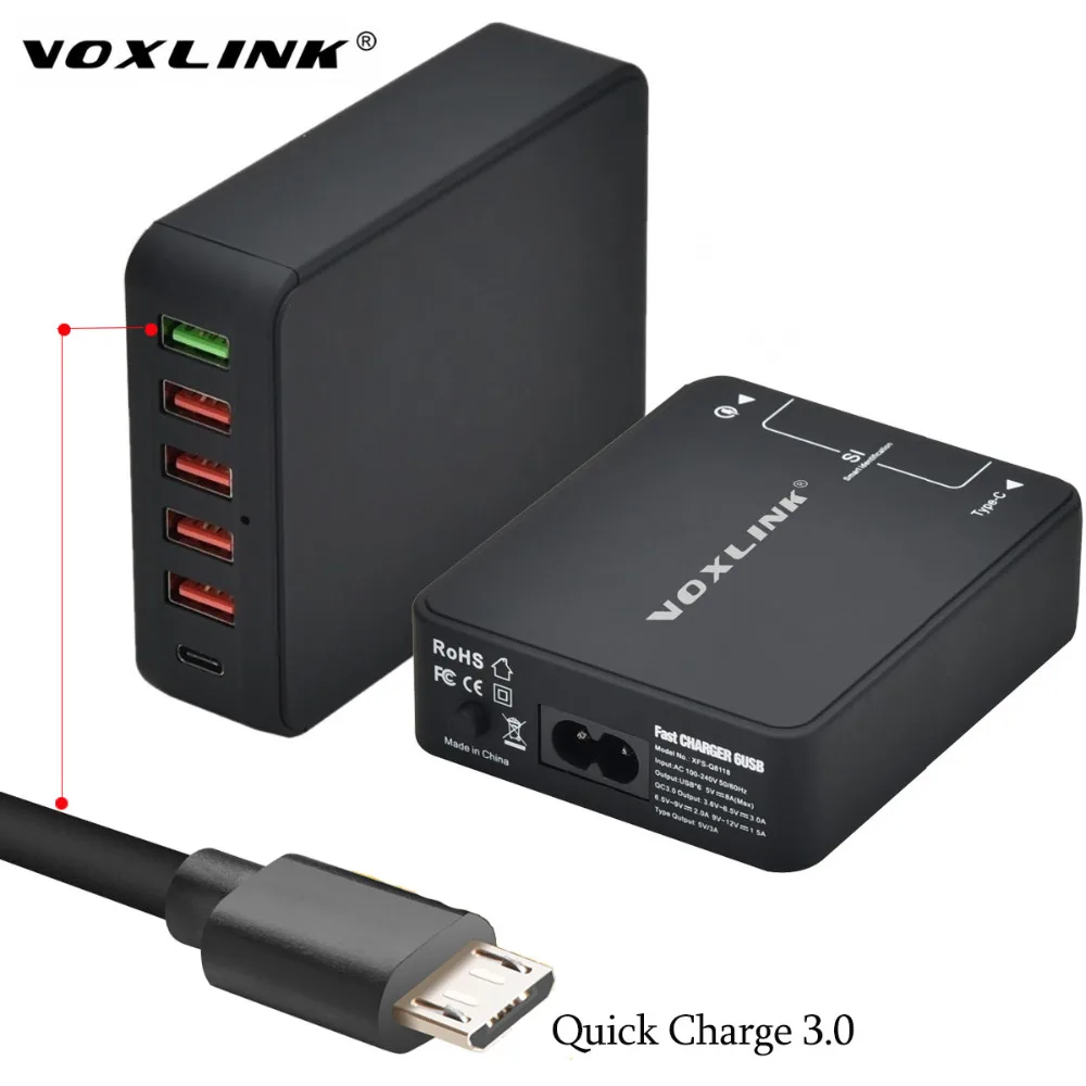 VOXLINK USB Charger Station Quick Charge QC 3 0 Type C 6 Ports USB Wall Fast