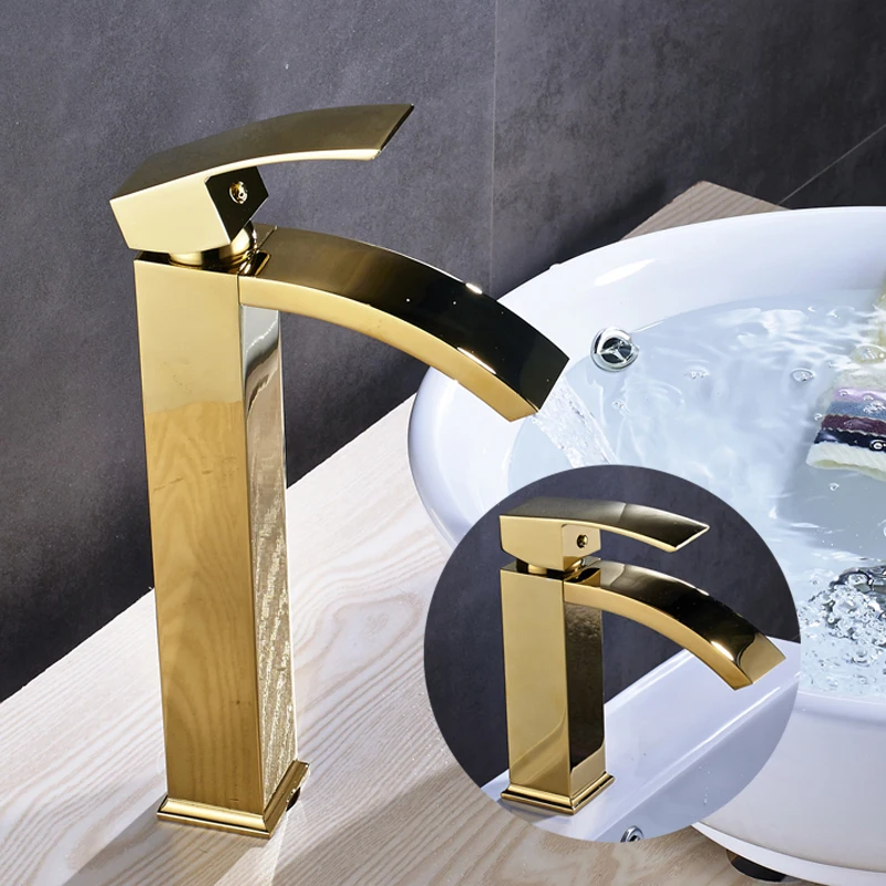 

Modern Style Gold Color Bathroom Sink Faucet Single Handle Mixer Tap with Cover Plate