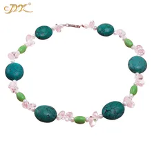 JYX 2019 Elegant Blue Long Turquoise Necklace 25*30mm Oval Shape Turquoise Long Necklace Gemstone 19 Turquoise Jewelry gift faux turquoise cow engraved jewelry set