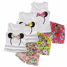 Комплект из 2 предметов для маленьких принцесс с Минни Маус, Детская летняя повседневная модная одежда, жилет топы+ шорты, спортивные костюмы, От 1 до 6 лет
