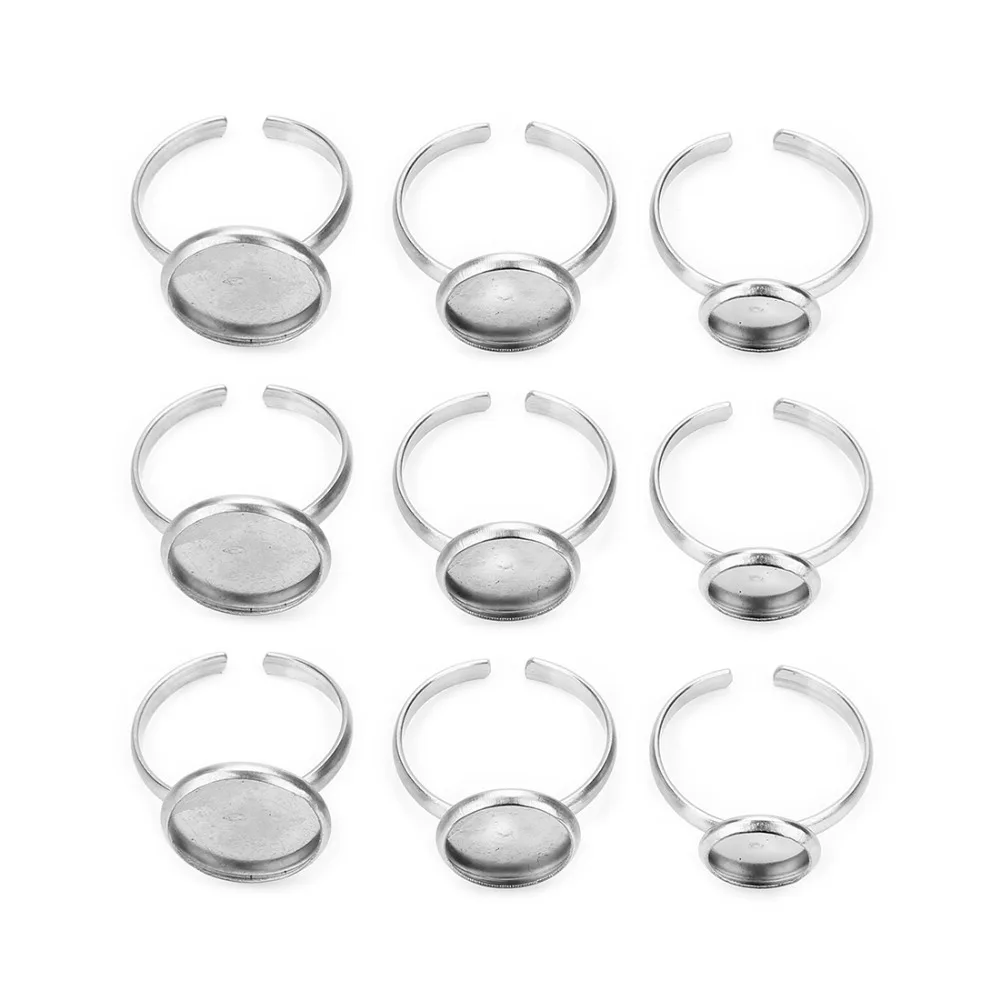 10 шт./лот, пустые кольца из нержавеющей стали, основание 8 мм, 10 мм, 12 мм, круглые кольца, кабошон, камея, база для DIY, кольца для изготовления ювелирных изделий