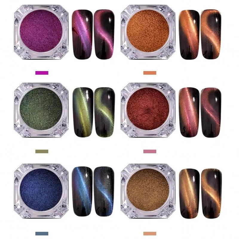 

1 Box 0.5grs 3D Cat Eye Magnetic Powder Nail Art Chrome Glitter Pigment Dust UV Gel Manicure DIY Nail Chrome Pigment + 1 Brush