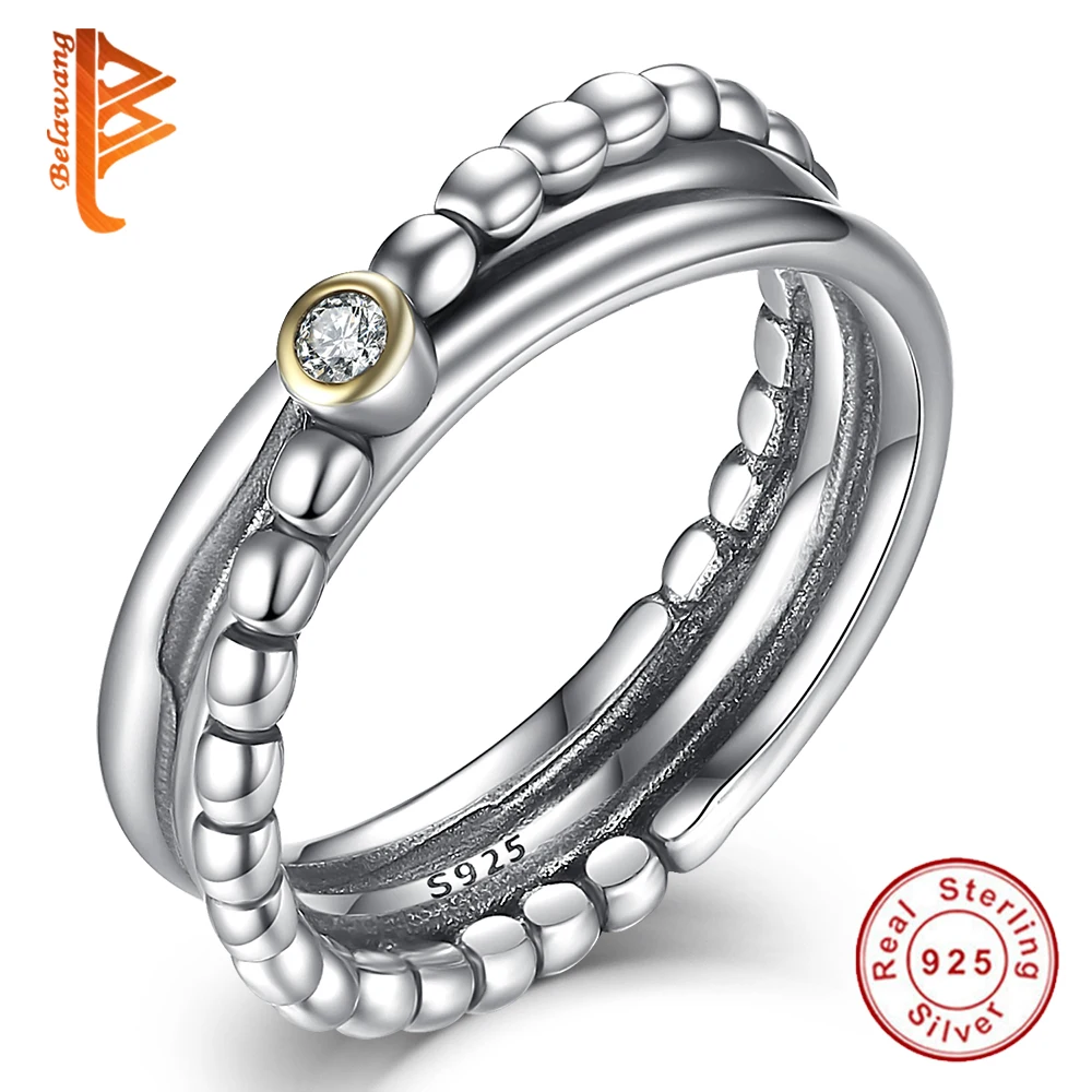 

BELAWANG Silver Rings for Women Engagement Wedding Ring Cubic Zirconia Twist Rings Set for Women 925 Sterling Silver Jewelry