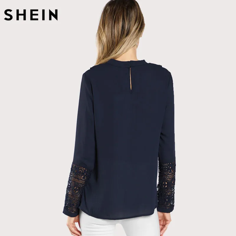 SHEIN Модный Топ С Оборкой И Кружевной Вставкой Женская Весенняя Элегантная Блузка