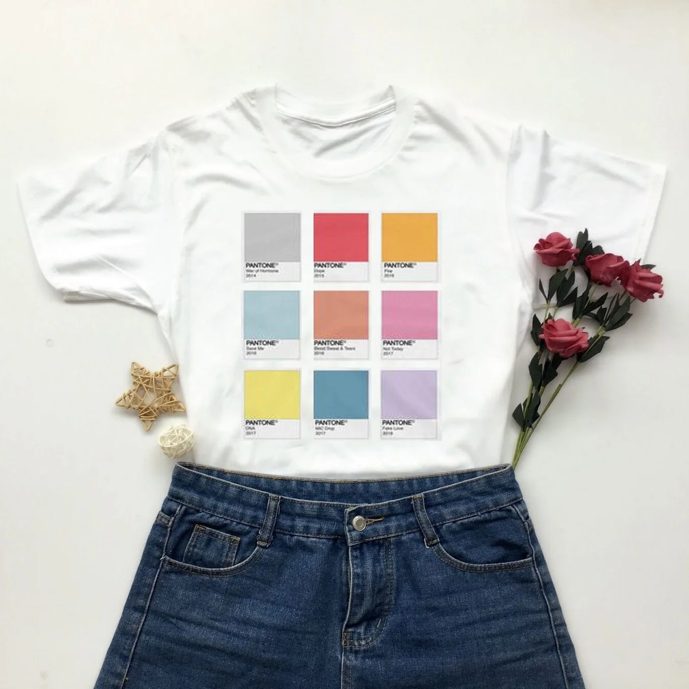 Kuakuayu HJN модная футболка с белым пламенем унисекс женская рубашка Pantone Футболка K-Pop