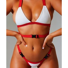 Women Bikini Bandeau Push Up Buckle Patchwork <b>Color</b>