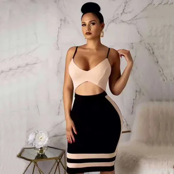 

2019 Dress Sexy Patchwork Backless Spaghetti Strap Women Hollow Out O Neck Sleeveless Night Club Body con Dresses Wholesale