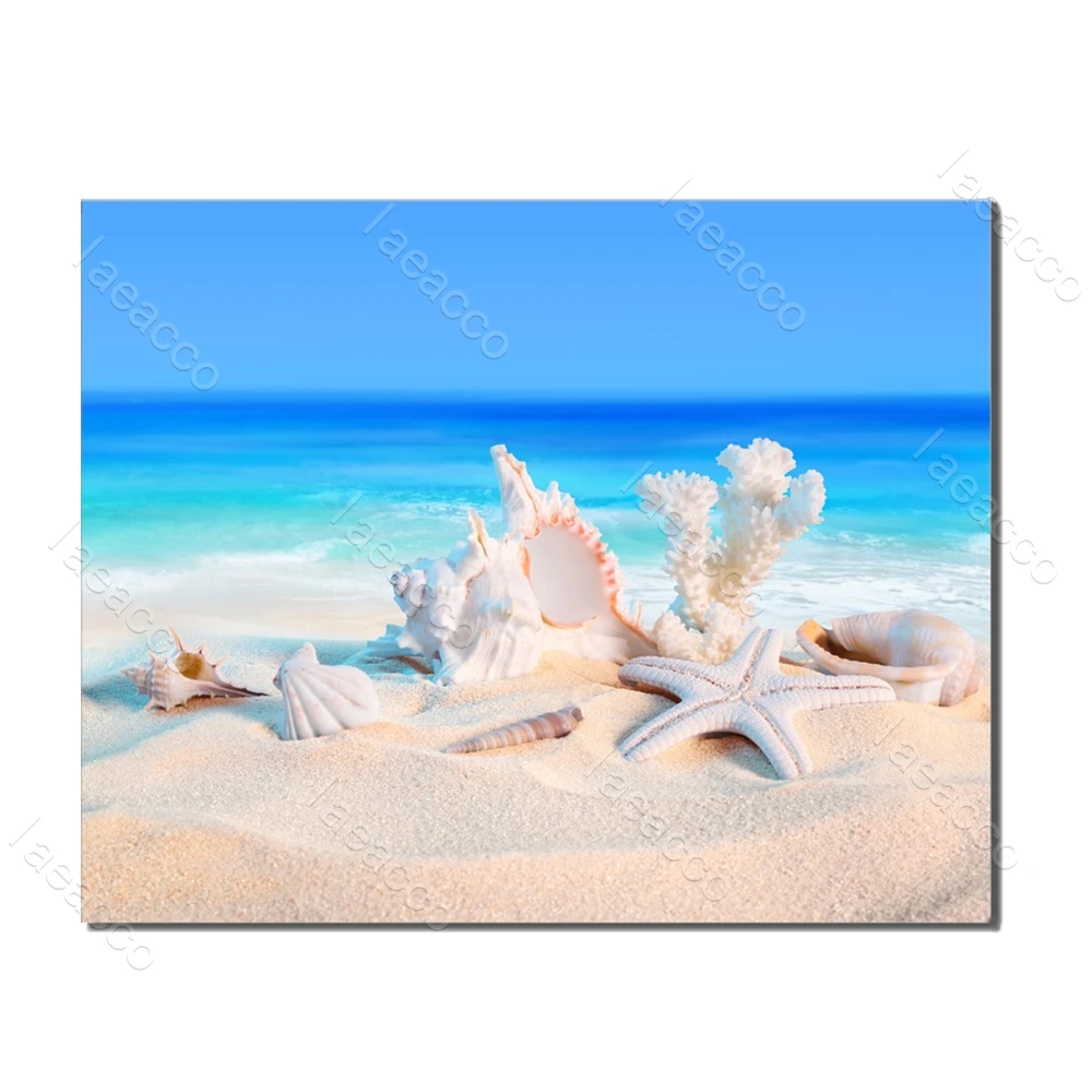 

Laeacco Modern Beach Starfish Shell Posters and Prints Wall Artwork Canvas Painting Living Room Decoration Home Decor No Frame