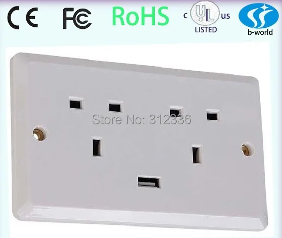 

Free Shipping UK type six Holes 250V 13A one USB DC 5V 1000mA white panel wall Socket uk style