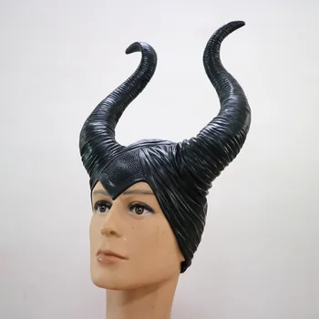 

Halloween Evil Witch Maleficent Gothic Horn Cosplay Fancy Dress Hats Mask Queen Costume COS Black Soft PVC Headdress Cap gift