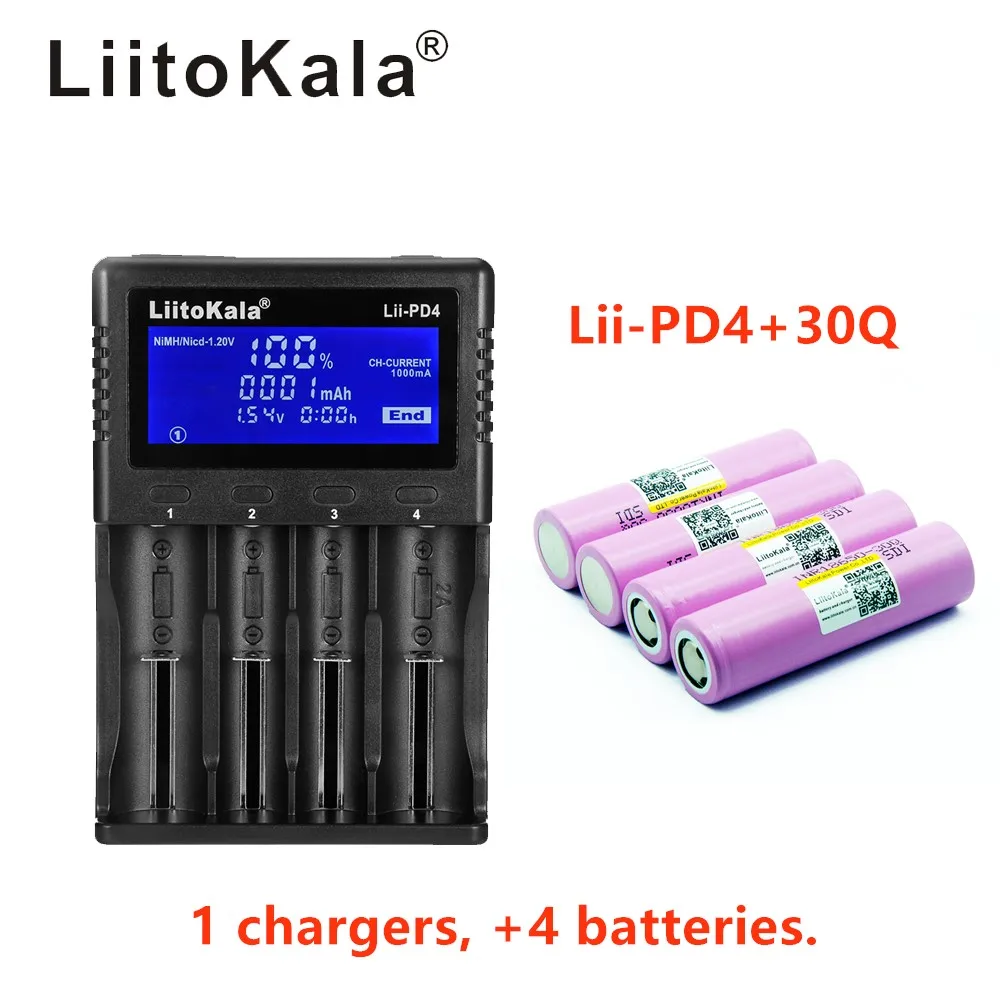 Зарядное устройство LiitoKala с ЖК-дисплеем 3 7 в 18650 21700 + 4 шт. 3000 мА · ч INR18650 30Q