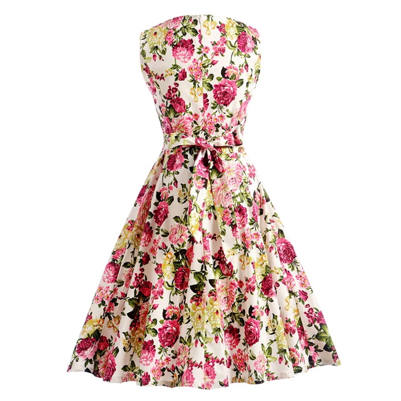 Kostlish Print Summer Dress Women 2017 Sleeveless Big Swing Belt Tunic Vintage Dress Elegant Rockabilly Party Dresses Sundress (20)
