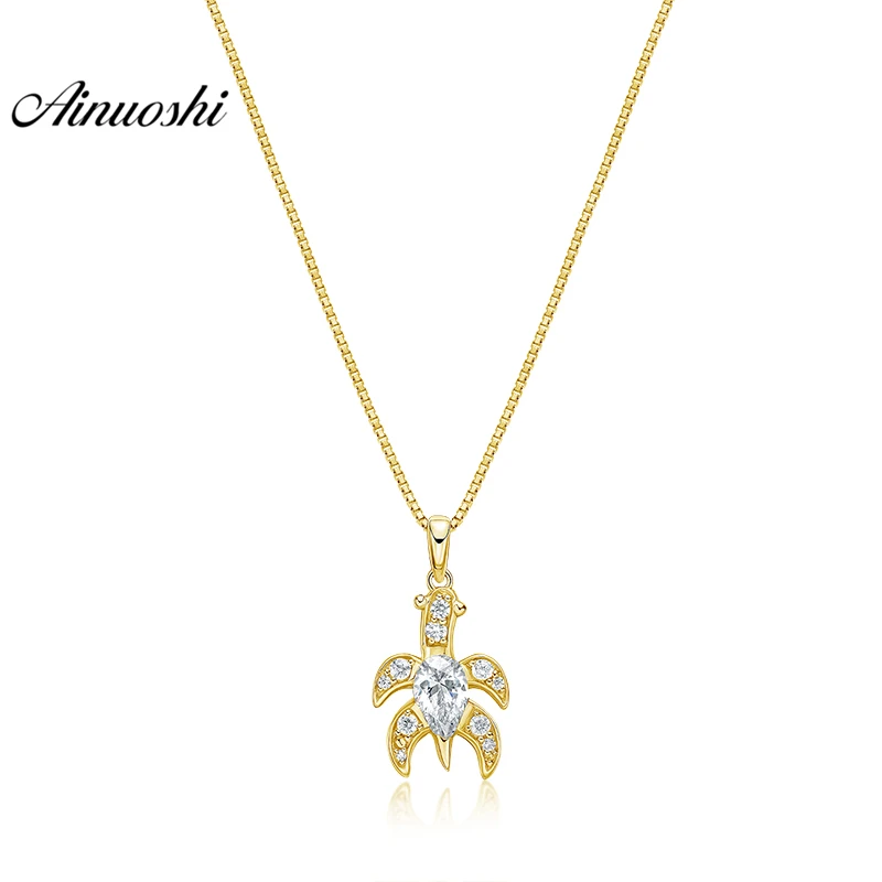 

AINUOSHI 10K Solid Yellow Gold Pendant Lovely Turtle Pendant 1ct Pear Cut SONA Diamond Women Men Jewelry 1.7g Separate Pendant