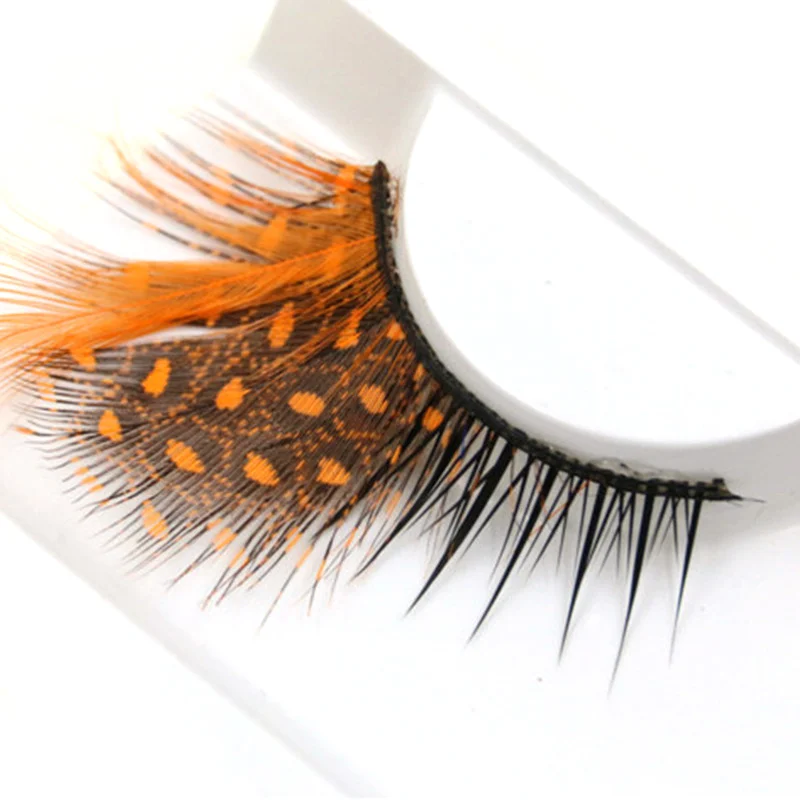 

YOKPN Orange Dot False Eyelashes Exaggerated Thick Feather Fake Eyelashes Stage Show Make-up Tools Cross Eye Lashes