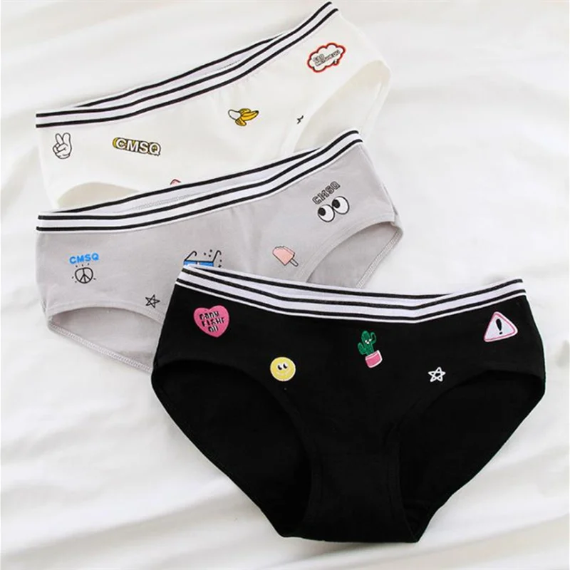 

5pairs/lot Korean casual Women version Fashion cotton comfortable Breathable mid waist cartoon print Banana cactus Kawaii Briefs