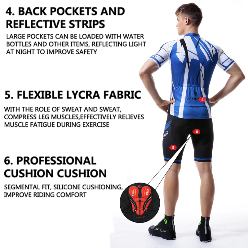 X-TIGER Mens Summer Short Sleeve Cycling Suits Set Cycling Jersey with 5D Gel Padded Riding Tights Shorts Breathable Quick Dry Cycling Jersey Set for Outdoor Sport Cycling Biking