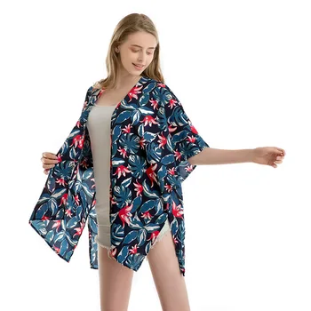 

Guttavalli Women New European Blue Chiffon Seaside Kimonos Smooth Flowers Pashmina Soft Striped Wrap Florals Scarf