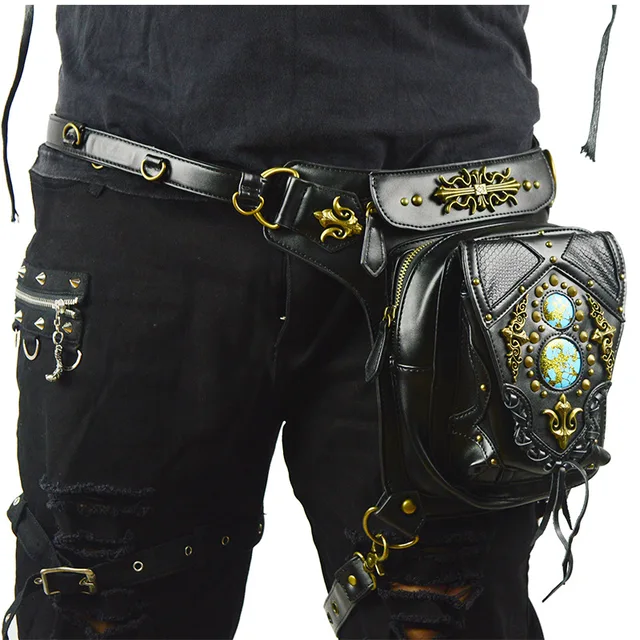 Norbinus-riñoneras góticas para hombre, bolsa cartuchera Steampunk, bolso de hombro, bandolera de mensajero de cuero Norbinus-riñoneras góticas para hombre, bolsa cartuchera Steampunk, bolso de hombro, bandolera de mensajero de cuero