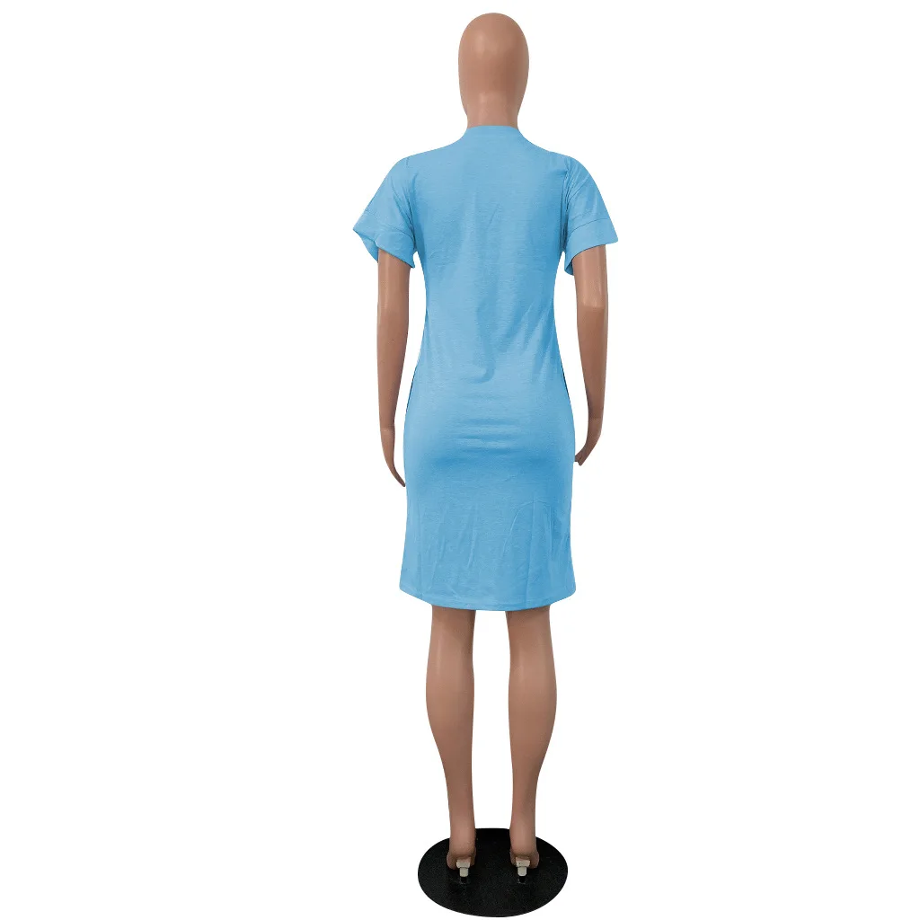 Летнее платье-футболка с коротким рукавом, женское модное свободное платье до колена с глубоким v-образным вырезом, Повседневные Вечерние платья миди для ночного клуба